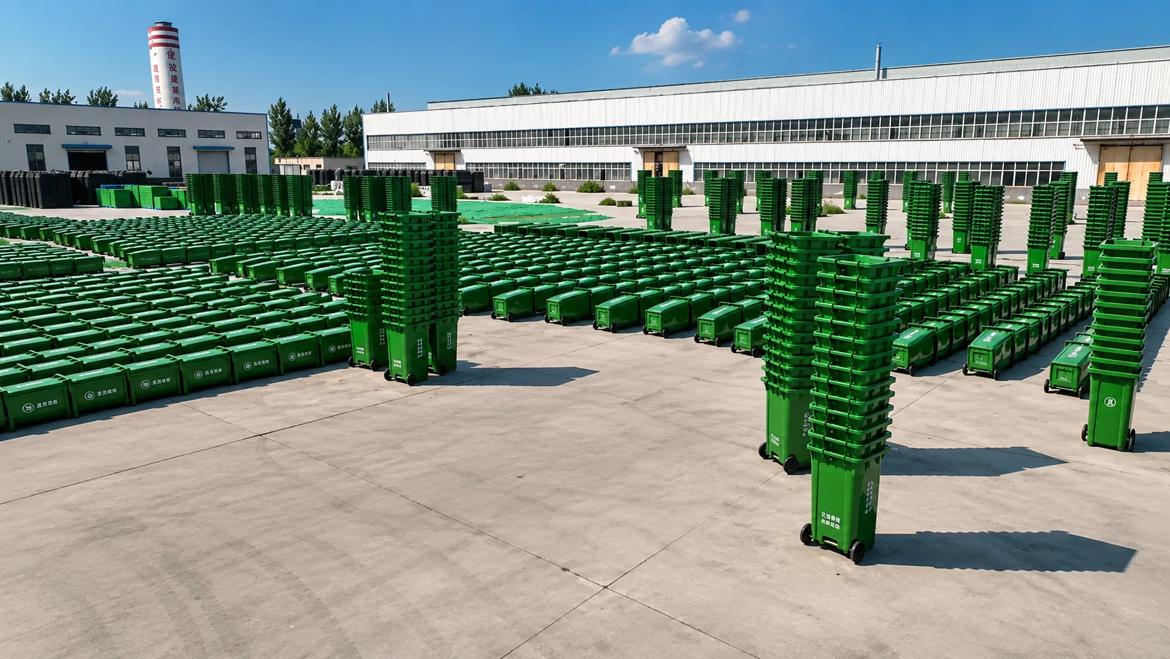 Large production batch of green waste containers