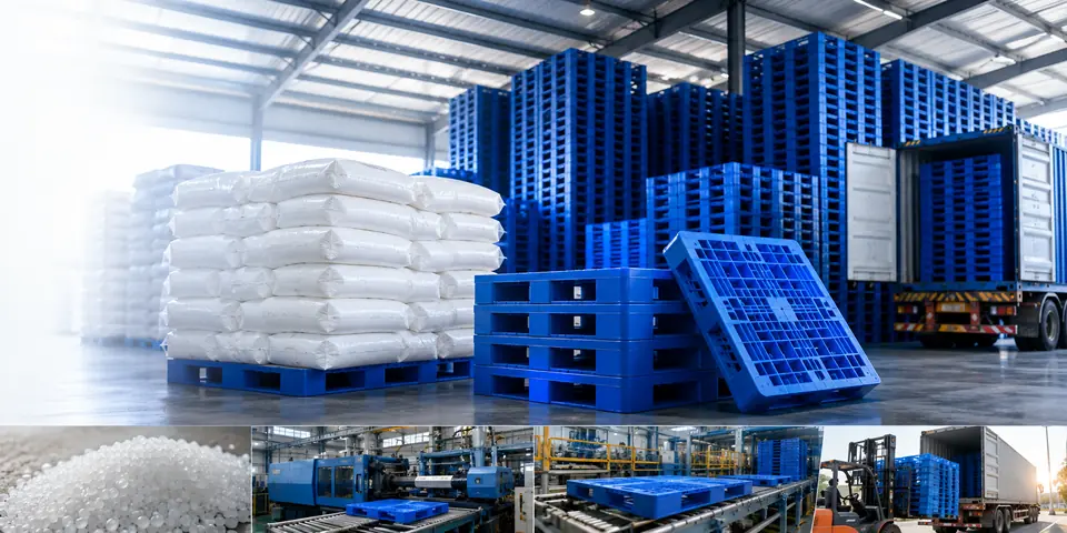 Plastic resin, molded pallets and industrial production